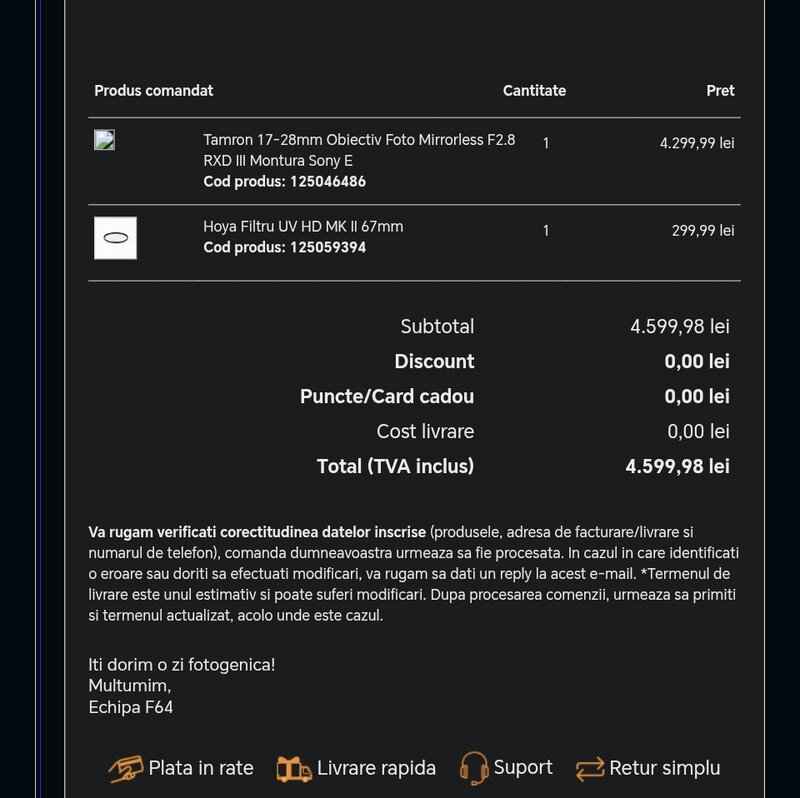 Obiectiv Tamron 17-28mm f/2.8 Di III RXD Lens for Sony E Mount